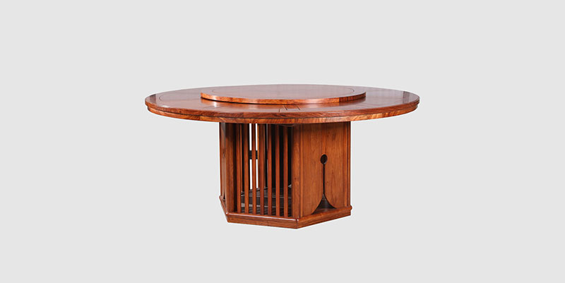 和硕中式餐厅装修天地圆台餐桌红木家具效果图